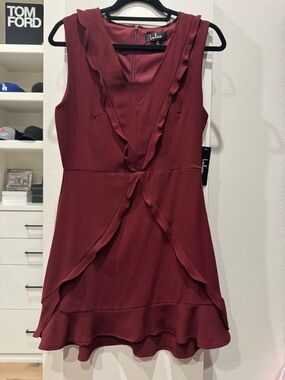 Lulu's Augustine Burgundy Ruffle Sleeveless Dress